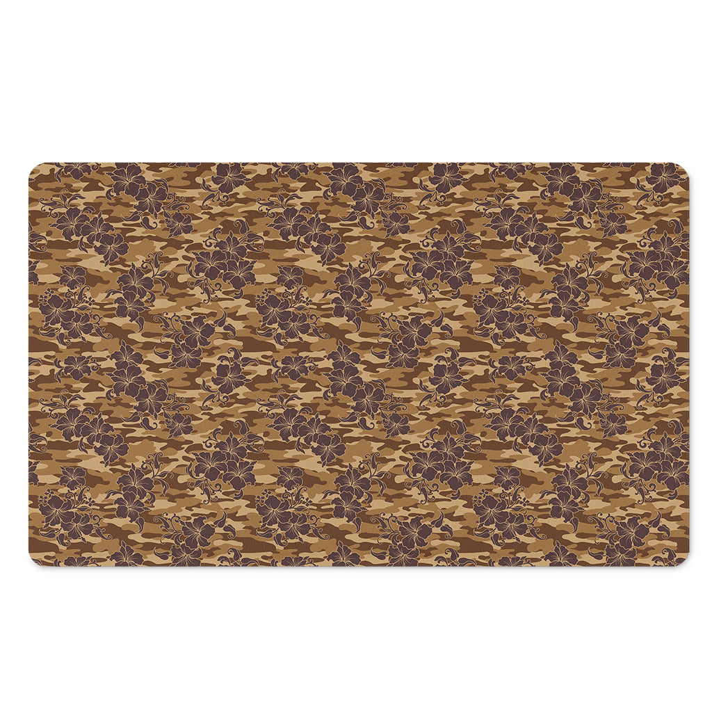 Brown Hawaiian Camo Flower Pattern Print Polyester Doormat