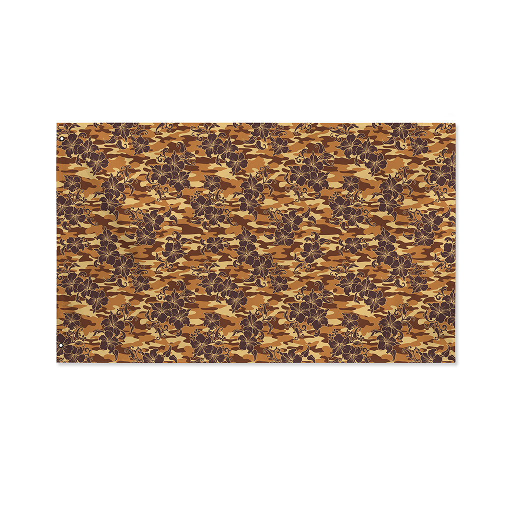 Brown Hawaiian Camo Flower Pattern Print Polyester Flag