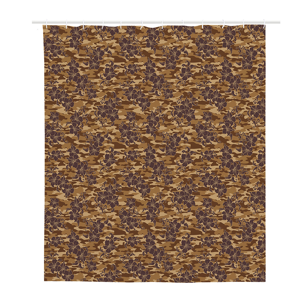 Brown Hawaiian Camo Flower Pattern Print Polyester Shower Curtain