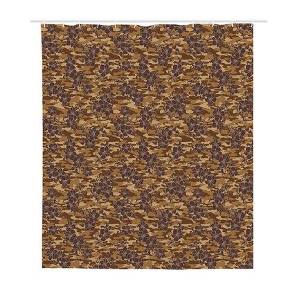 Brown Hawaiian Camo Flower Pattern Print Polyester Shower Curtain