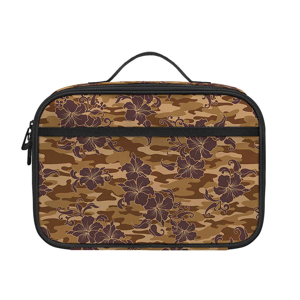 Brown Hawaiian Camo Flower Pattern Print Portable Lunch Bag