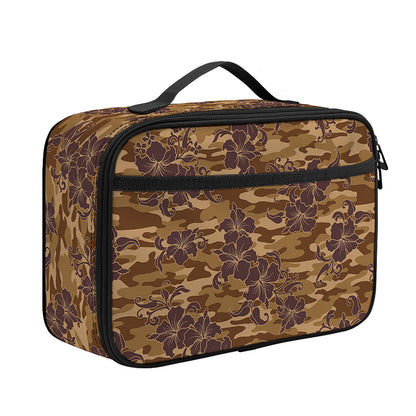 Brown Hawaiian Camo Flower Pattern Print Portable Lunch Bag
