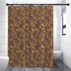 Brown Hawaiian Camo Flower Pattern Print Premium Shower Curtain