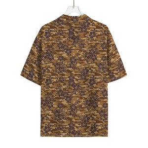 Brown Hawaiian Camo Flower Pattern Print Rayon Hawaiian Shirt