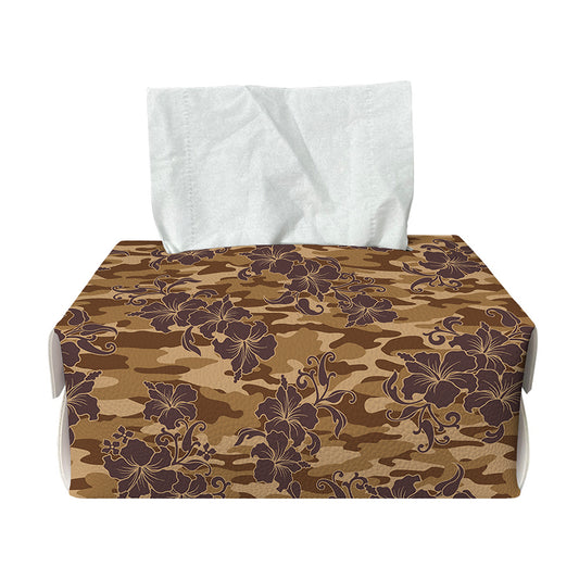 Brown Hawaiian Camo Flower Pattern Print Rectangle Tissue Box Cover