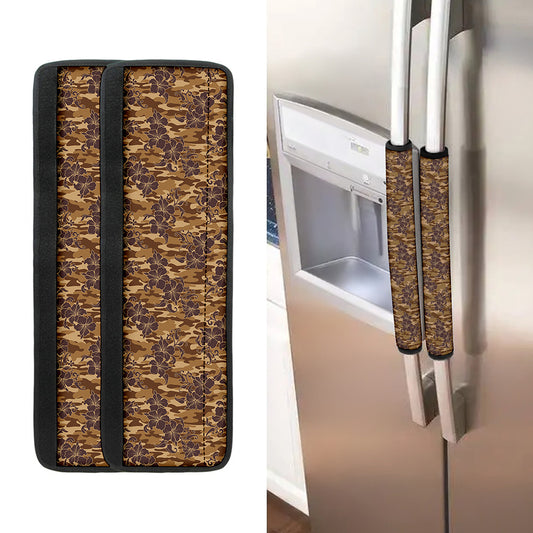 Brown Hawaiian Camo Flower Pattern Print Refrigerator Handle Covers