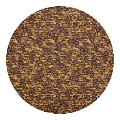 Brown Hawaiian Camo Flower Pattern Print Round Blanket