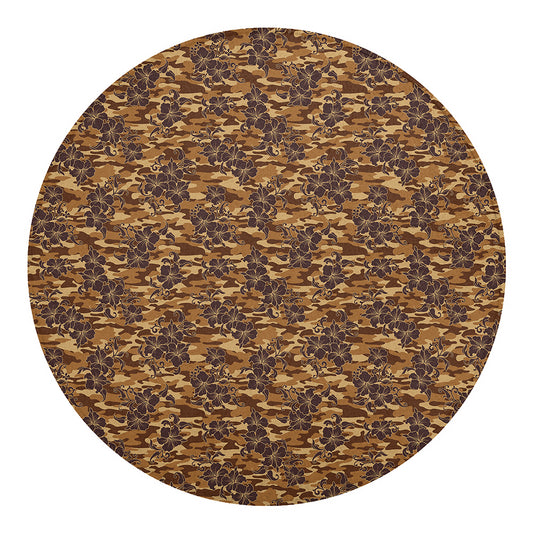 Brown Hawaiian Camo Flower Pattern Print Round Blanket