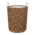 Brown Hawaiian Camo Flower Pattern Print Round Laundry Basket