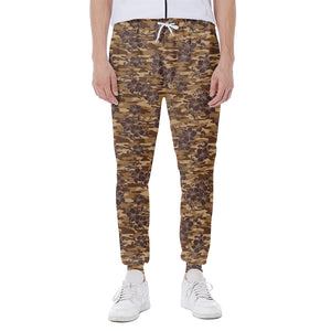 Brown Hawaiian Camo Flower Pattern Print Scuba Joggers