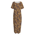 Brown Hawaiian Camo Flower Pattern Print Short Sleeve Long Nightdress