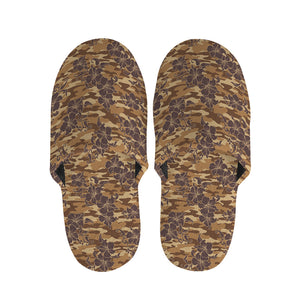 Brown Hawaiian Camo Flower Pattern Print Slippers