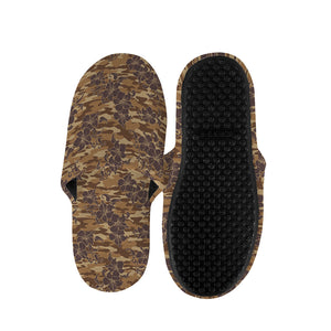 Brown Hawaiian Camo Flower Pattern Print Slippers