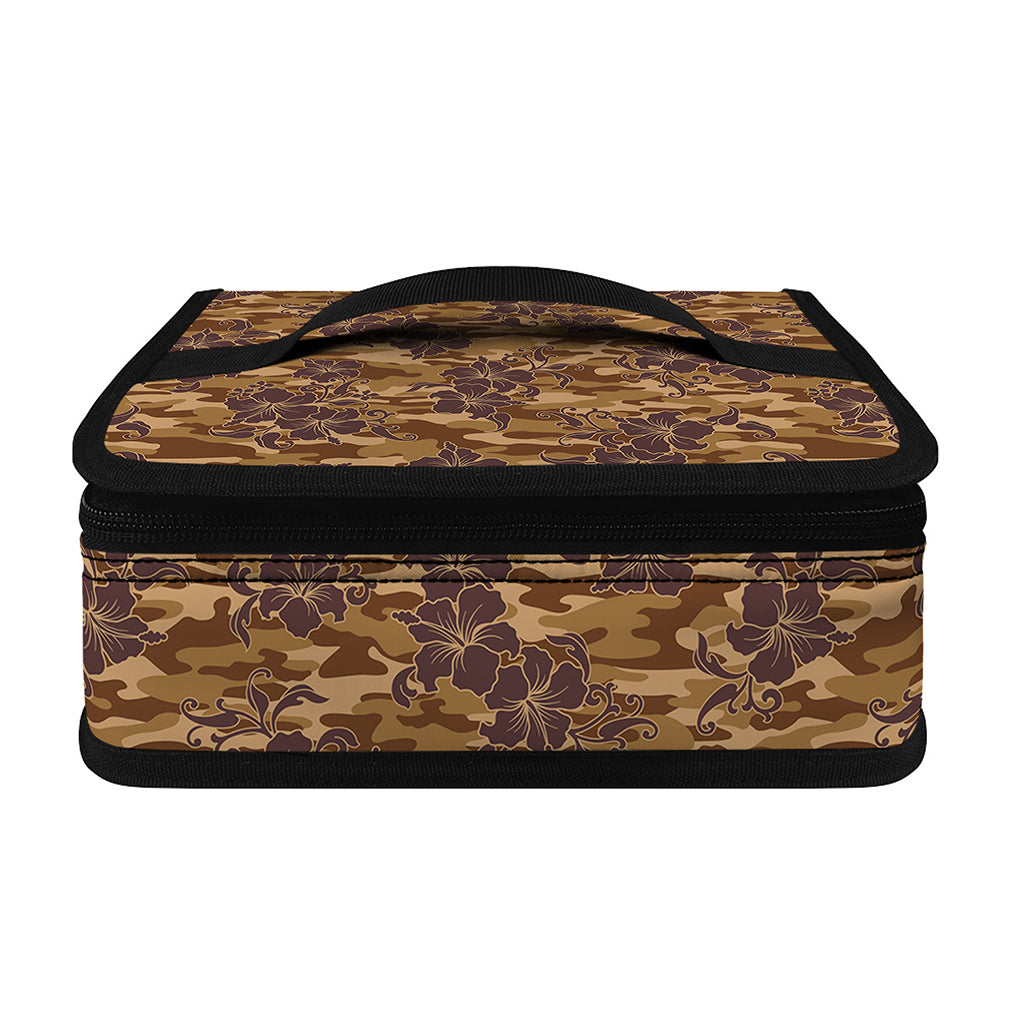 Brown Hawaiian Camo Flower Pattern Print Small Lunch Bag