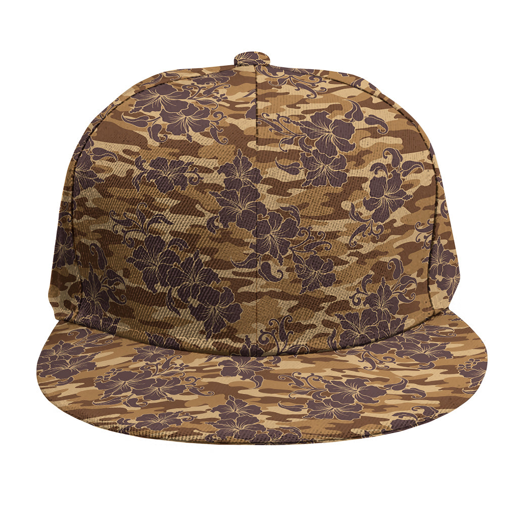 Brown Hawaiian Camo Flower Pattern Print Snapback Cap