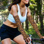 Brown Hawaiian Camo Flower Pattern Print Sun Protection Arm Sleeves