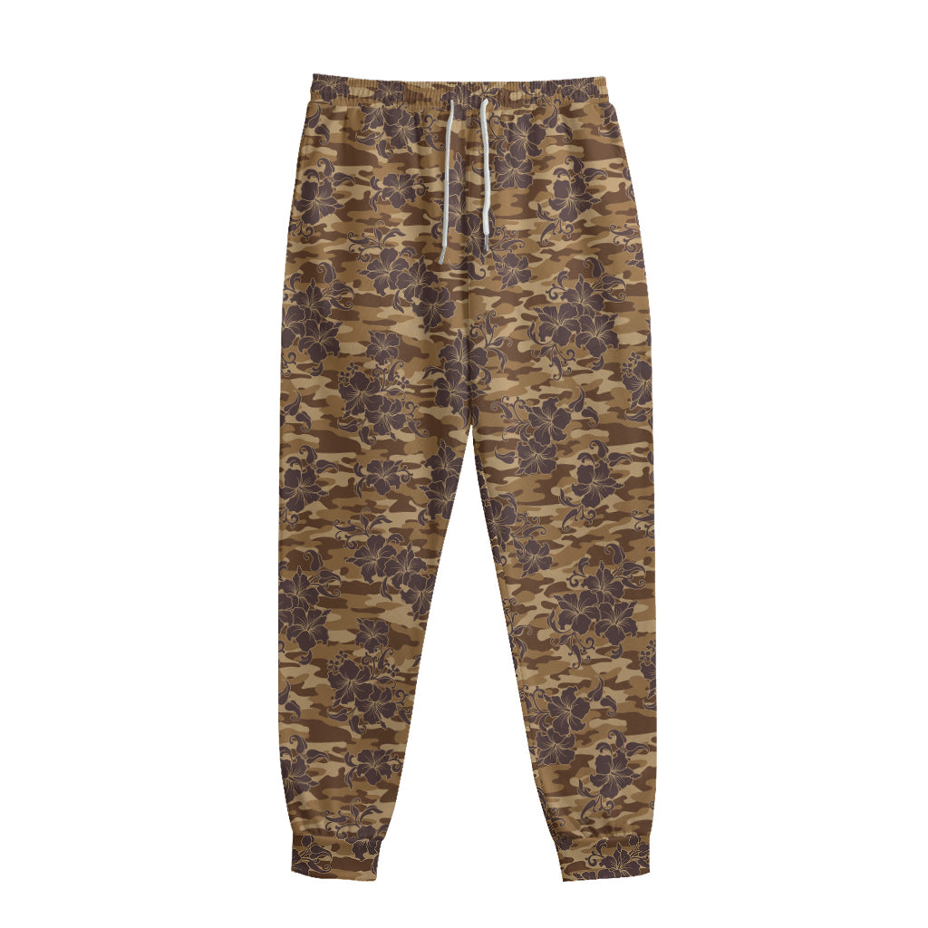 Brown Hawaiian Camo Flower Pattern Print Sweatpants