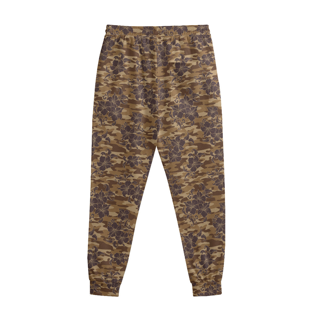 Brown Hawaiian Camo Flower Pattern Print Sweatpants