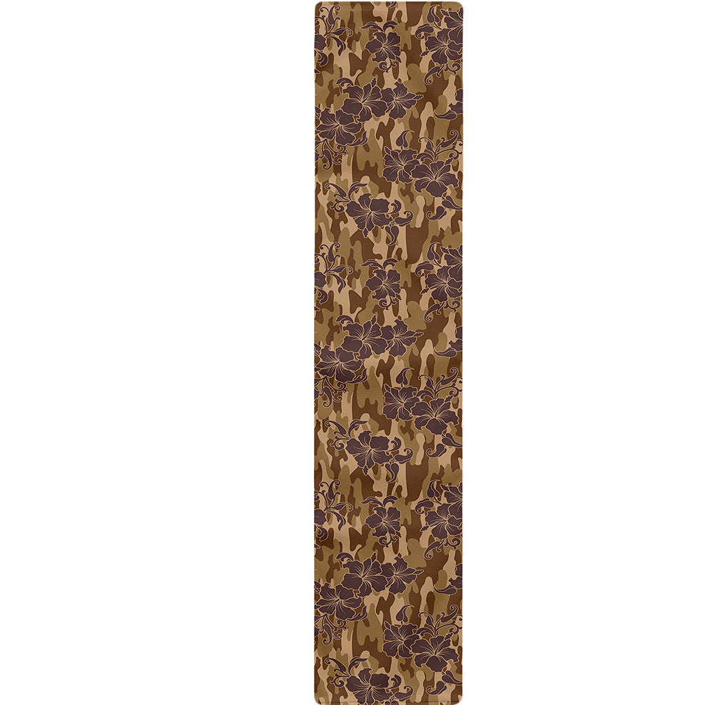 Brown Hawaiian Camo Flower Pattern Print Table Runner
