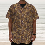 Brown Hawaiian Camo Flower Pattern Print Textured Short Sleeve Shirt