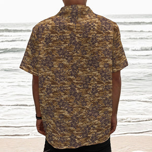 Brown Hawaiian Camo Flower Pattern Print Textured Short Sleeve Shirt