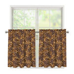 Brown Hawaiian Camo Flower Pattern Print Tier Curtains