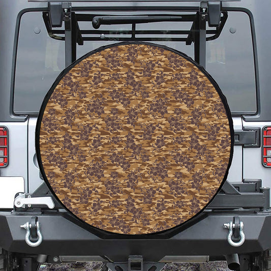 Brown Hawaiian Camo Flower Pattern Print Tire Cover