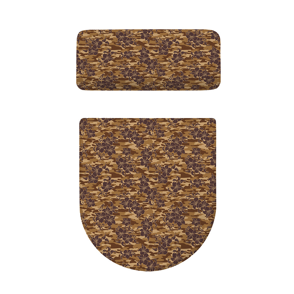 Brown Hawaiian Camo Flower Pattern Print Toilet Lid And Tank Cover Set