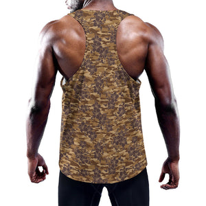 Brown Hawaiian Camo Flower Pattern Print Training Tank Top