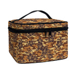 Brown Hawaiian Camo Flower Pattern Print Travel Makeup Bag