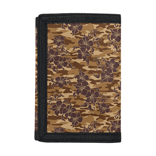 Brown Hawaiian Camo Flower Pattern Print Trifold Wallet