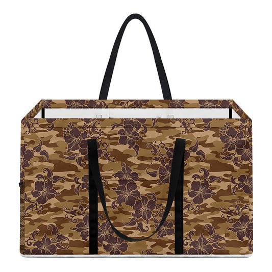 Brown Hawaiian Camo Flower Pattern Print Utility Tote Bag
