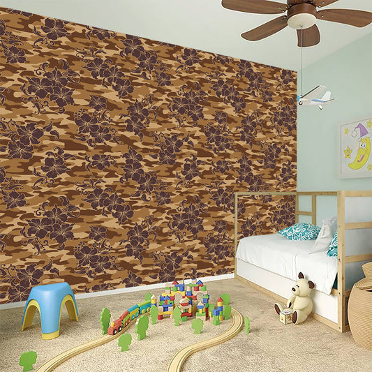 Brown Hawaiian Camo Flower Pattern Print Wall Sticker