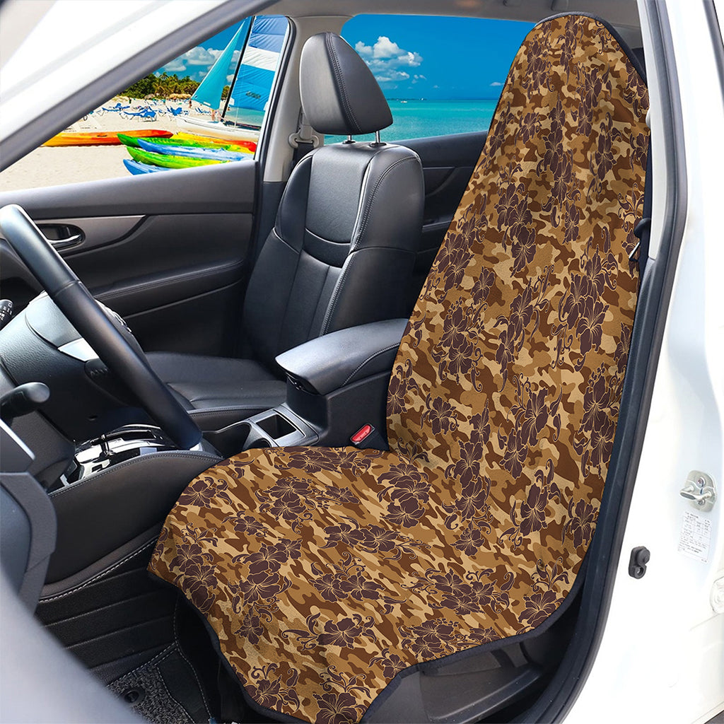 Brown Hawaiian Camo Flower Pattern Print Waterproof Car Seat Cover