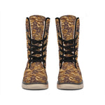 Brown Hawaiian Camo Flower Pattern Print Winter Boots