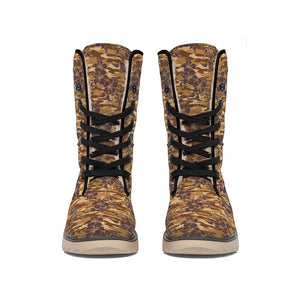 Brown Hawaiian Camo Flower Pattern Print Winter Boots