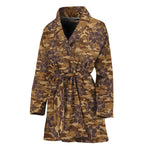 Brown Hawaiian Camo Flower Pattern Print Women's Bathrobe