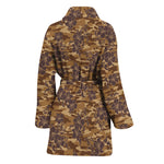 Brown Hawaiian Camo Flower Pattern Print Women's Bathrobe