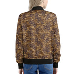 Brown Hawaiian Camo Flower Pattern Print Women's Bomber Jacket