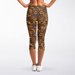 Brown Hawaiian Camo Flower Pattern Print Women's Capri Leggings