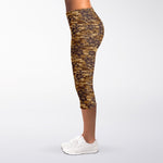 Brown Hawaiian Camo Flower Pattern Print Women's Capri Leggings