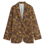 Brown Hawaiian Camo Flower Pattern Print Women's Cotton Blazer
