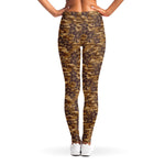 Brown Hawaiian Camo Flower Pattern Print Women's Leggings