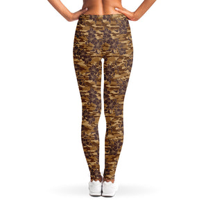 Brown Hawaiian Camo Flower Pattern Print Women's Leggings