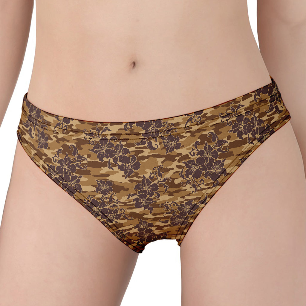 Brown Hawaiian Camo Flower Pattern Print Women's Panties