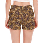 Brown Hawaiian Camo Flower Pattern Print Women's Split Running Shorts