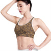 Brown Hawaiian Camo Flower Pattern Print Women's Sports Bra