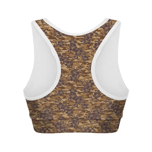 Brown Hawaiian Camo Flower Pattern Print Women's Sports Bra