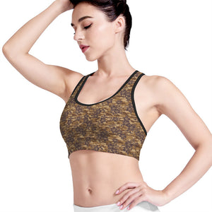 Brown Hawaiian Camo Flower Pattern Print Women's Sports Bra