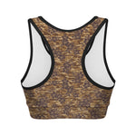 Brown Hawaiian Camo Flower Pattern Print Women's Sports Bra